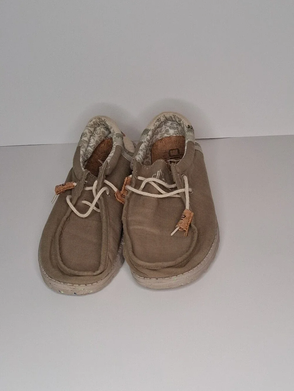 HEY DUDE Beige Khaki Wally Classic Men's Linen Canvas Slip-On Shoes Size 13